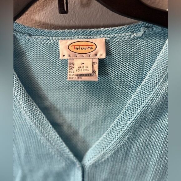 Talbots Petite Medium Mercerized Cotton Vneck Cardigan Size M Aqua Blue - Picture 5 of 5